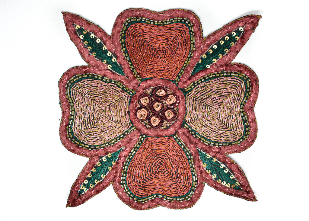 Beaded Floral Sew on Applique | Indian Floral Applique | Large Sew on Applique 8" x 8" - Indian Applique