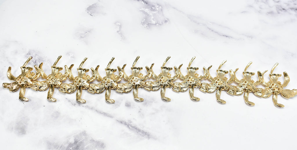 Rhinestone Iris Flower Appliques 12 1/4" x 2" - 1 Piece