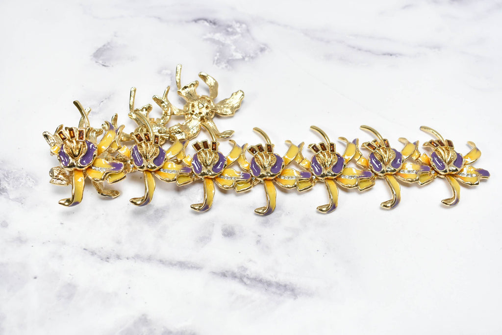 Rhinestone Iris Flower Appliques 12 1/4" x 2" - 1 Piece