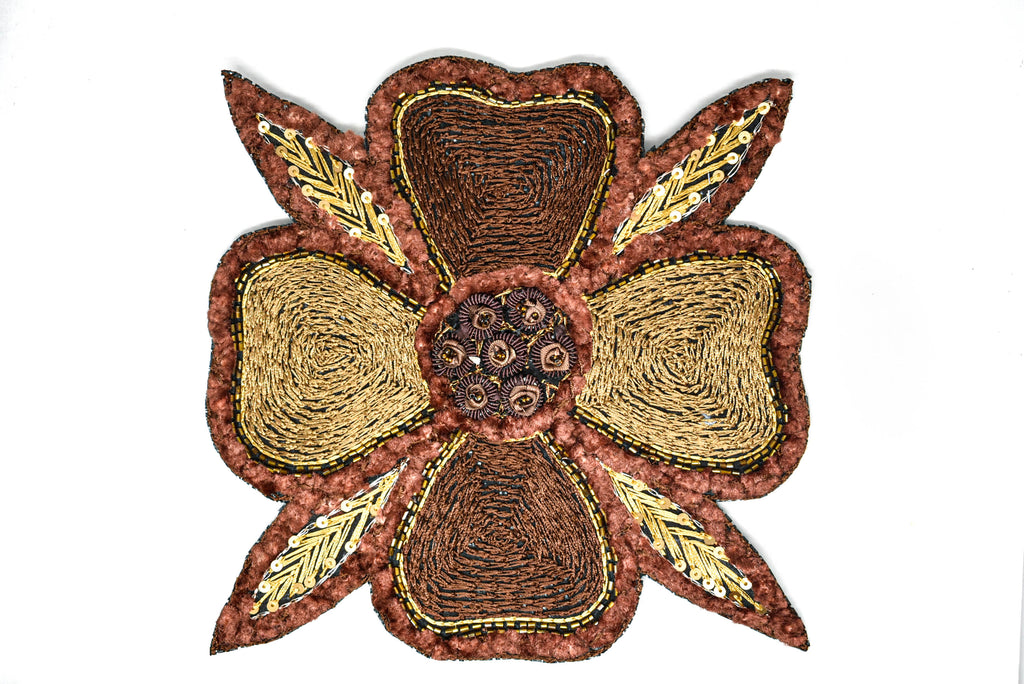 Beaded Floral Sew on Applique | Indian Floral Applique | Large Sew on Applique 8" x 8" - Indian Applique