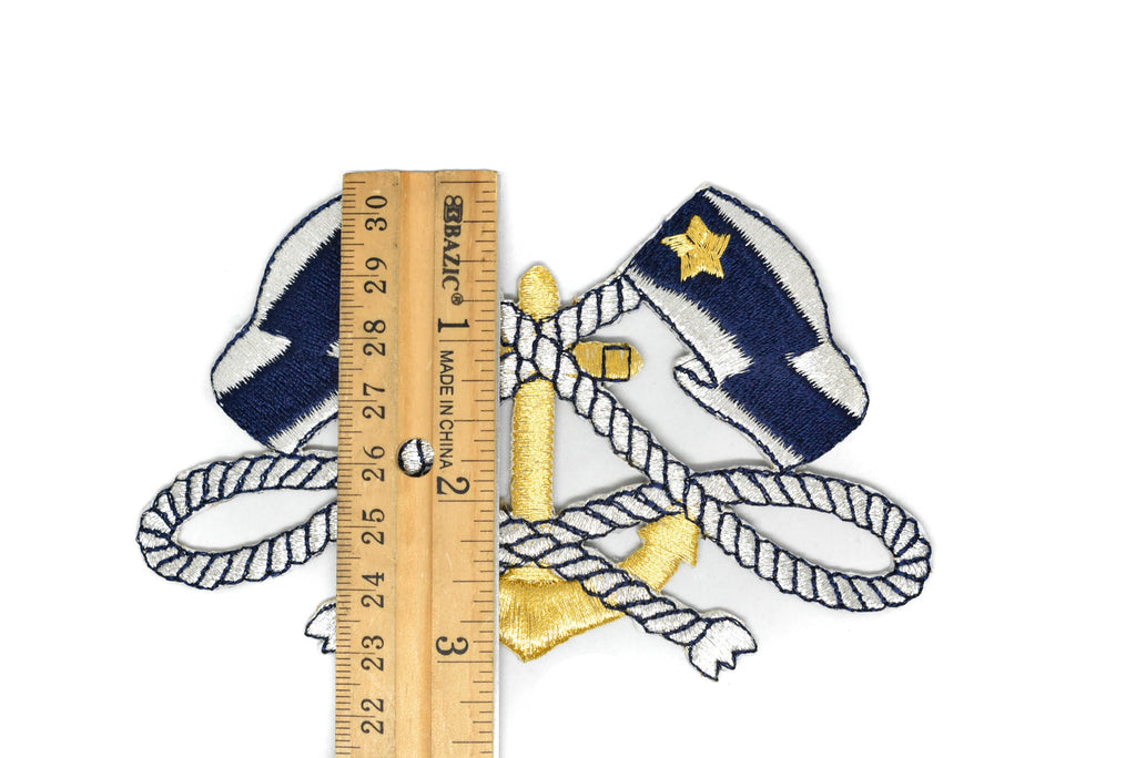 Blue and White Iron-on Patch with Flag and Anchor | Flag Path Applique | Anchor Patch Applique - Target Trim