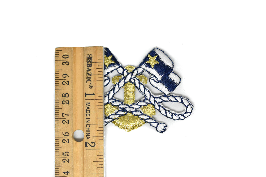 Blue and White Iron-on Patch with Flag and Anchor | Flag Path Applique | Anchor Patch Applique - Target Trim