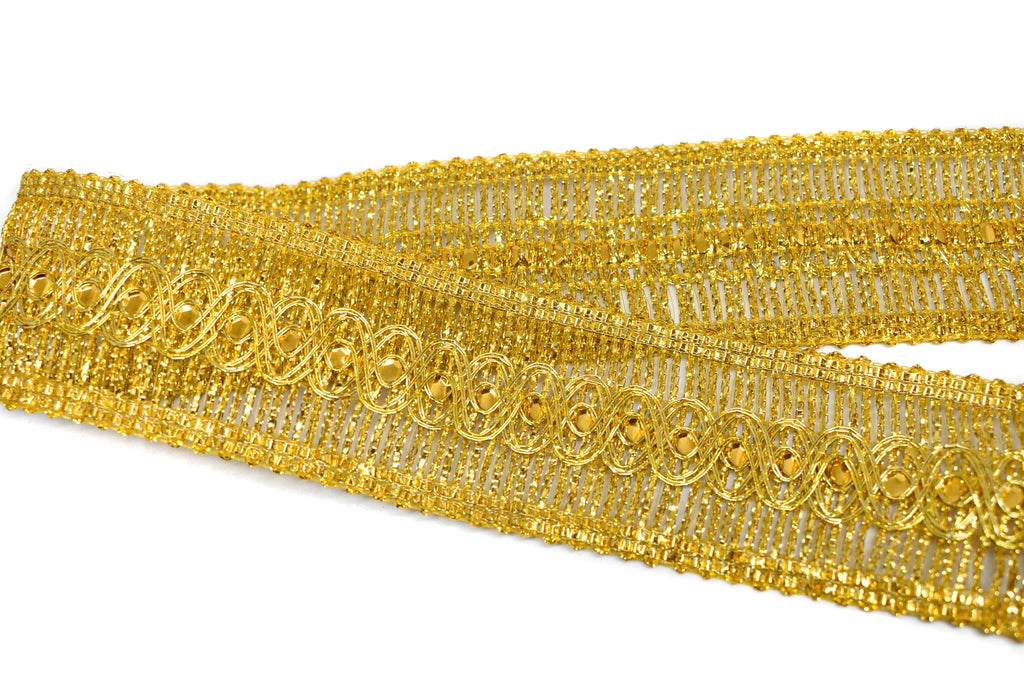 Metallic Gold or Metallic Silver Sequins Trim (1.75")- 1 Yard