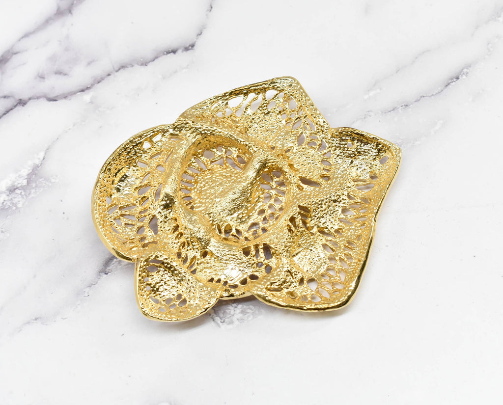 Gold Metal Rhinestone Rose Buckle Applique