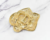 Gold Metal Rhinestone Rose Buckle Applique
