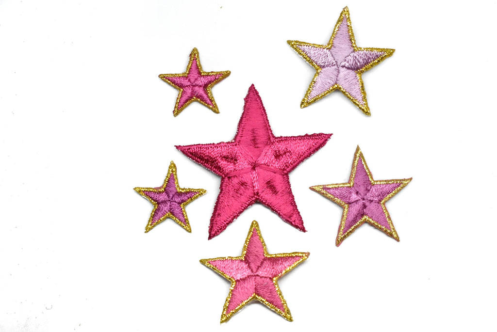 Pink Embroidered Star Appliques - Iron-on Star Patch