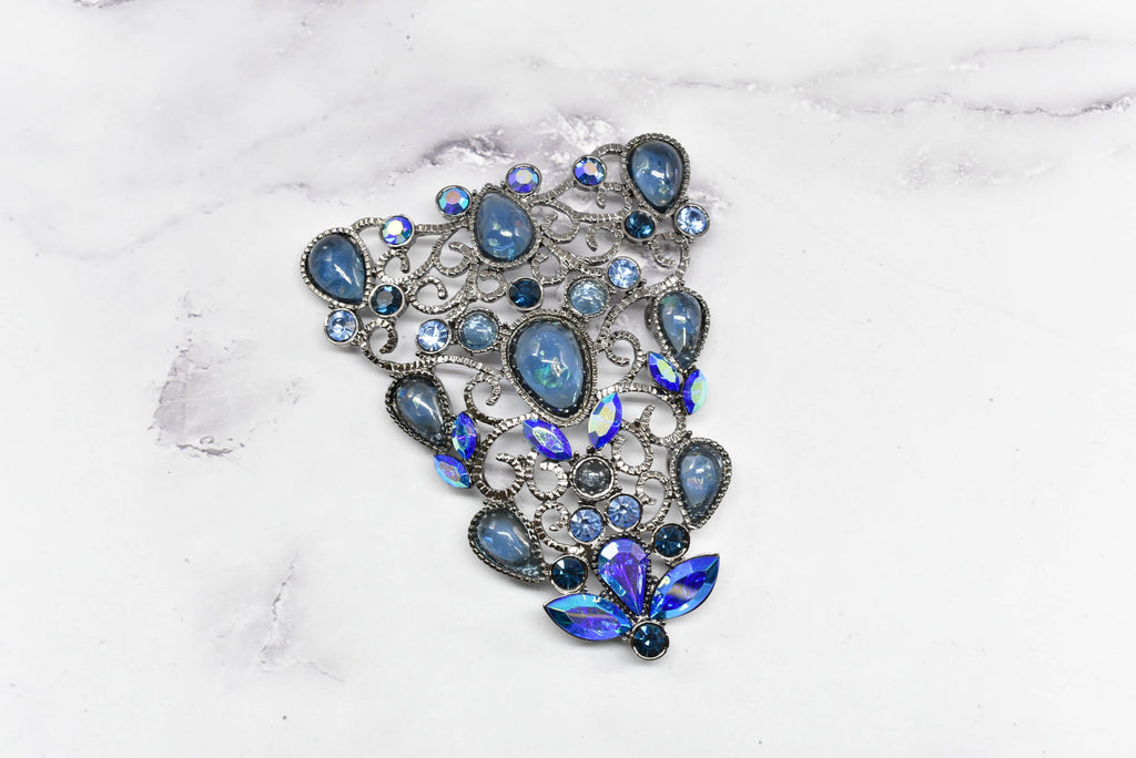 Blue Rhinestone Metal Applique Buckle Set