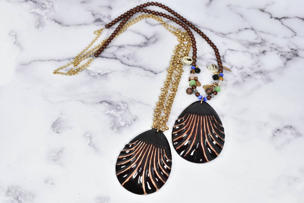 Ocean Shell Necklace and Flower Bracelet Set