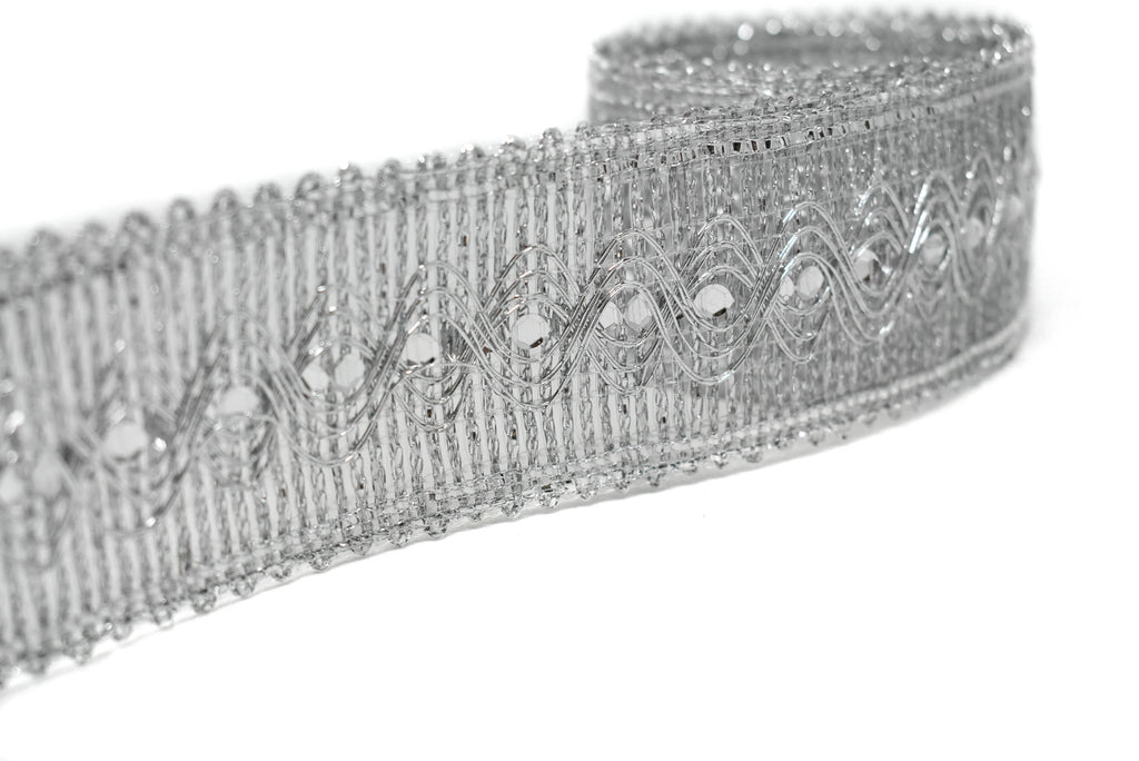 Metallic Gold or Metallic Silver Sequins Trim (1.75")- 1 Yard