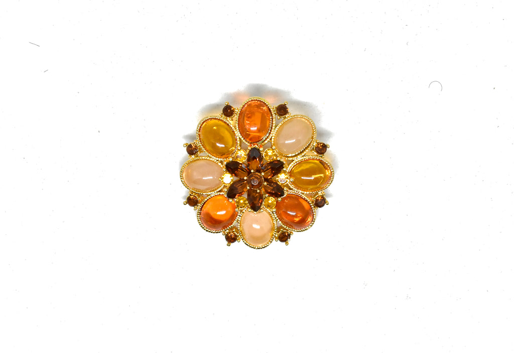 Orange Rhinestone Flower Brooch w/ Pin 2" Target Trim