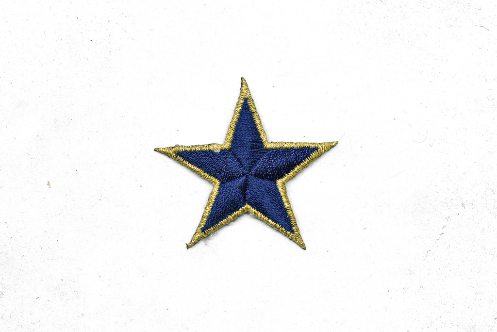 Blue and Gold Embroidered Star Applique -Iron-on Star Patch 1.75"- 1 Piece