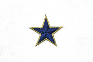 Blue and Gold Embroidered Star Applique -Iron-on Star Patch 1.75"- 1 Piece