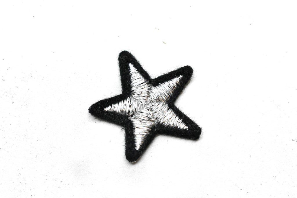 Metallic Silver and Black Iron-on Star Patch Applique - 1.25" - 1 Piece