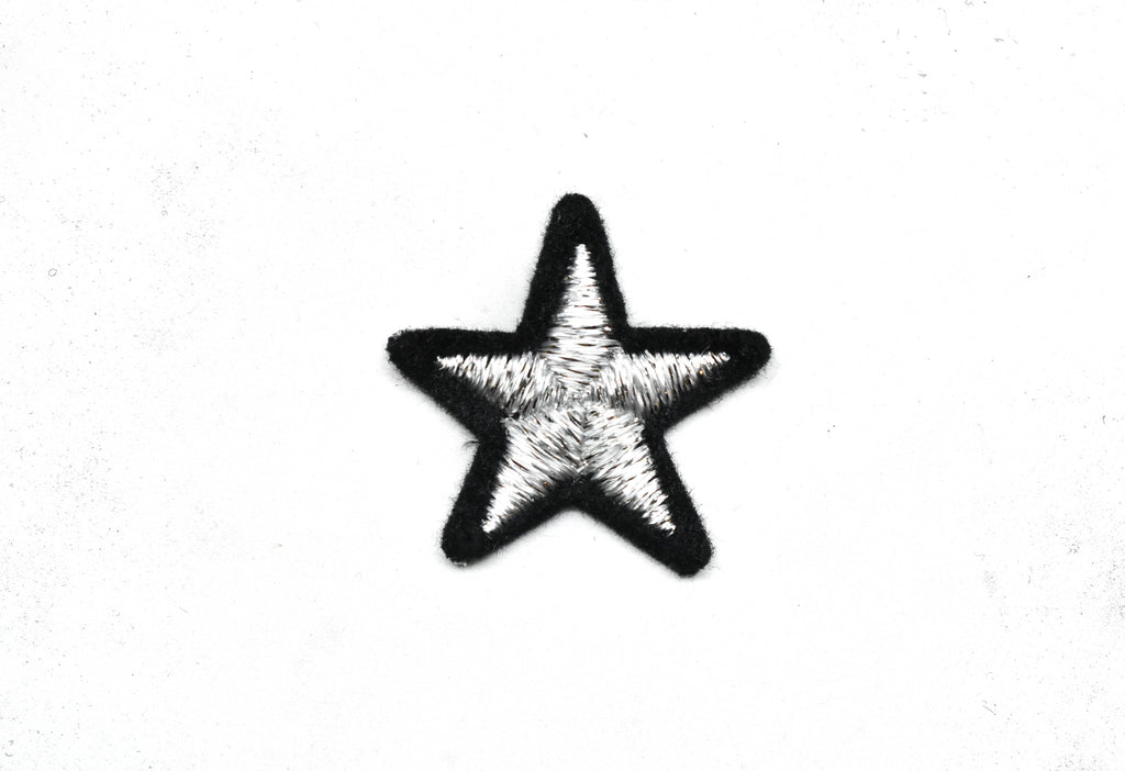Metallic Silver and Black Iron-on Star Patch Applique - 1.25" - 1 Piece