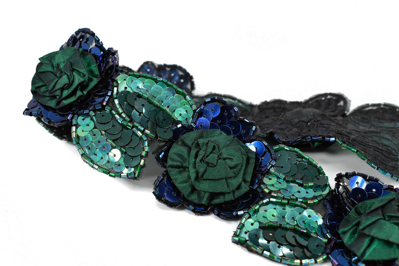 Sequins Beaded Green Flower Applique - Target Trim
