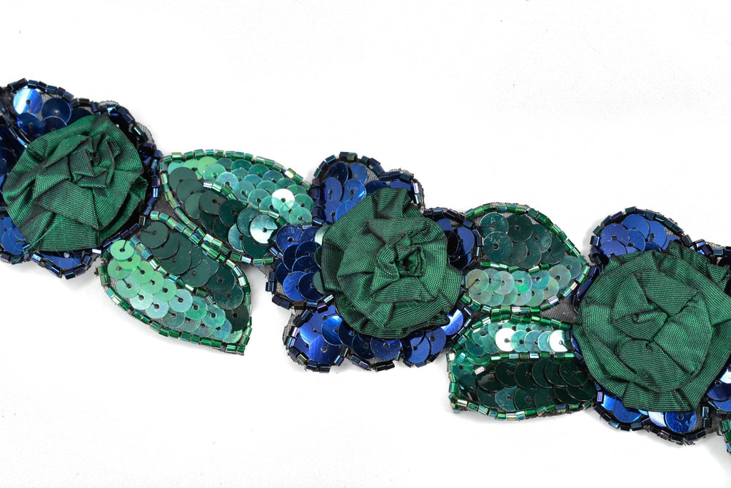 Sequins Beaded Green Flower Applique - Target Trim