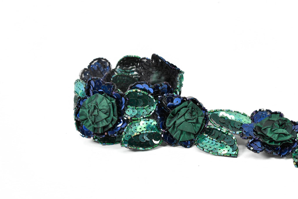 Sequins Beaded Green Flower Applique - Target Trim