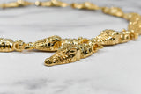 Gold Alligator Head Necklace + Snake Buckle Set