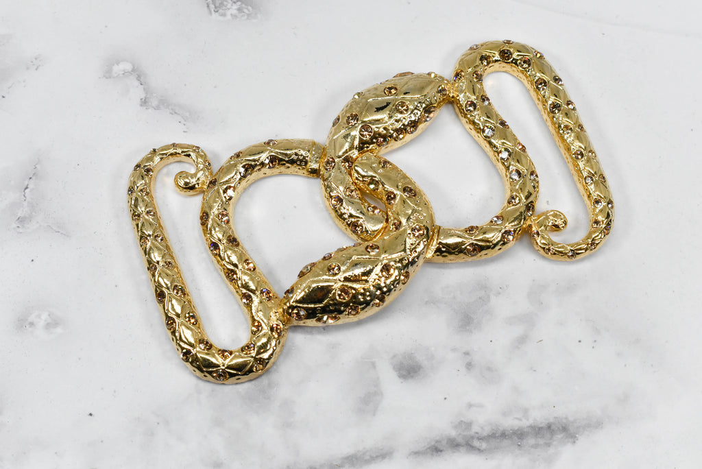 Gold Alligator Head Necklace + Snake Buckle Set