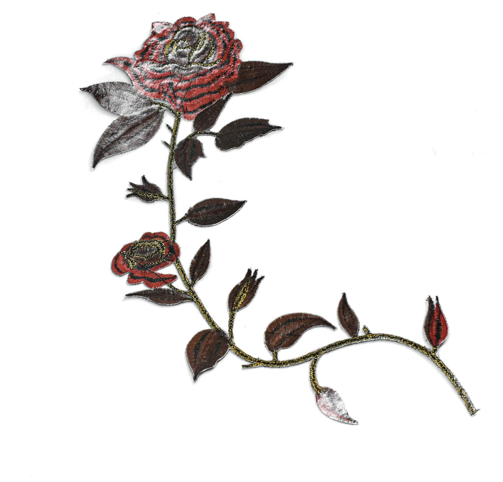 Long Stem Rose Iron-On Applique 11" x 4.50" | Rose Flower Patch Applique - Target Trim