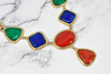 Multi-Color Rhinestone Necklace with Gold Chain
