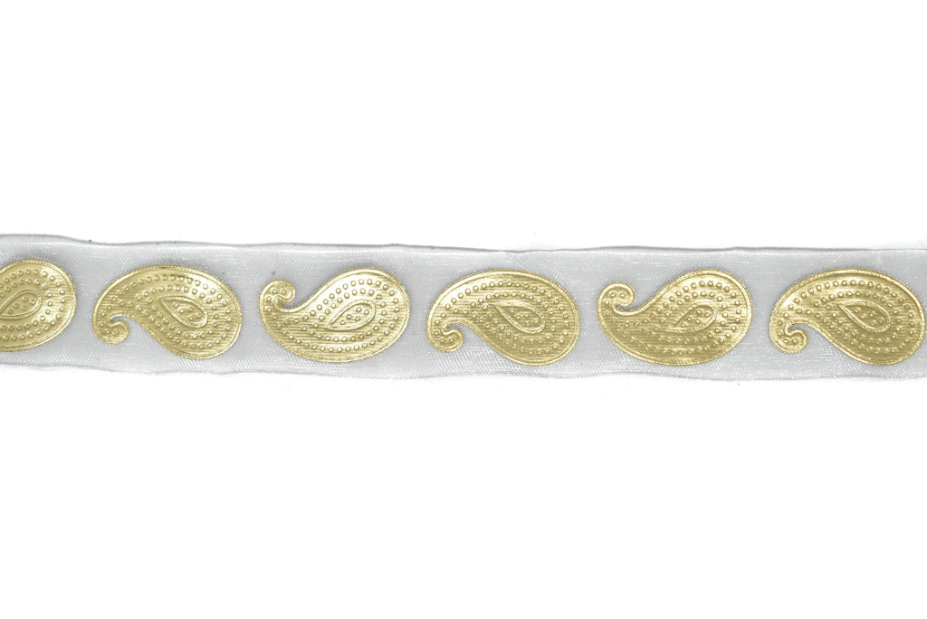 Metallic Gold Paisley Design on Chiffon Ribbon 1" - 1 Yard