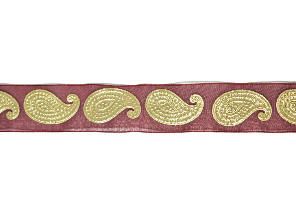 Metallic Gold Paisley Design on Chiffon Ribbon 1" - 1 Yard