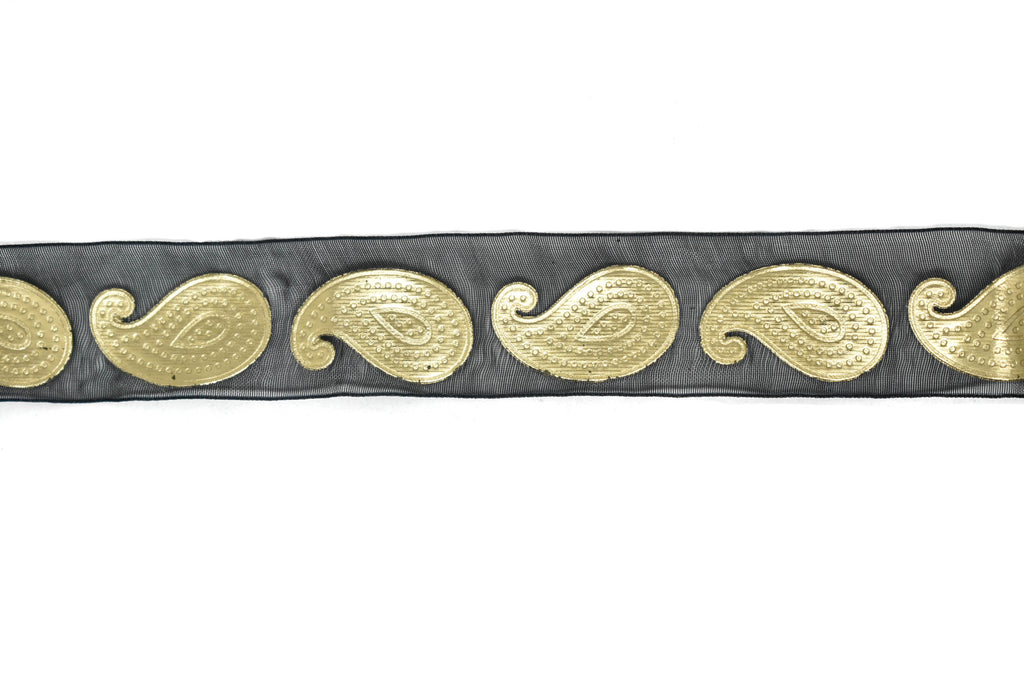 Metallic Gold Paisley Design on Chiffon Ribbon 1" - 1 Yard