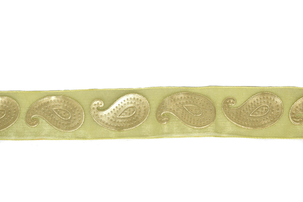 Metallic Gold Paisley Design on Chiffon Ribbon 1" - 1 Yard