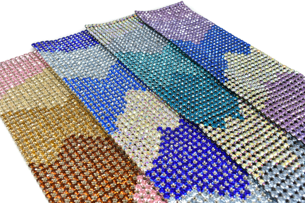 Tri-Color Rhinestone Applique 16" x 3.13" | Patch Applique - Target Trim