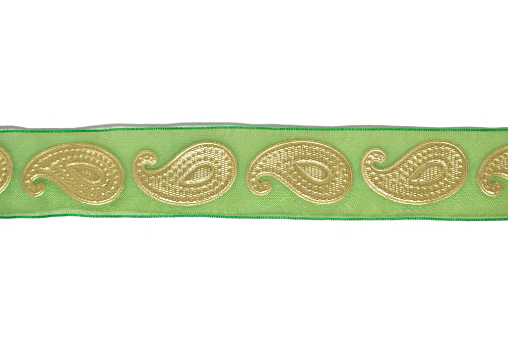 Metallic Gold Paisley Design on Chiffon Ribbon 1" - 1 Yard