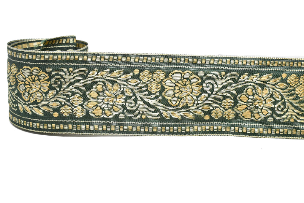 Floral Jacquard Ribbon - Indian Style Trim 2.25" - 1 Yard
