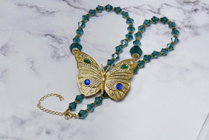 Gold and Teal Butterfly Necklace