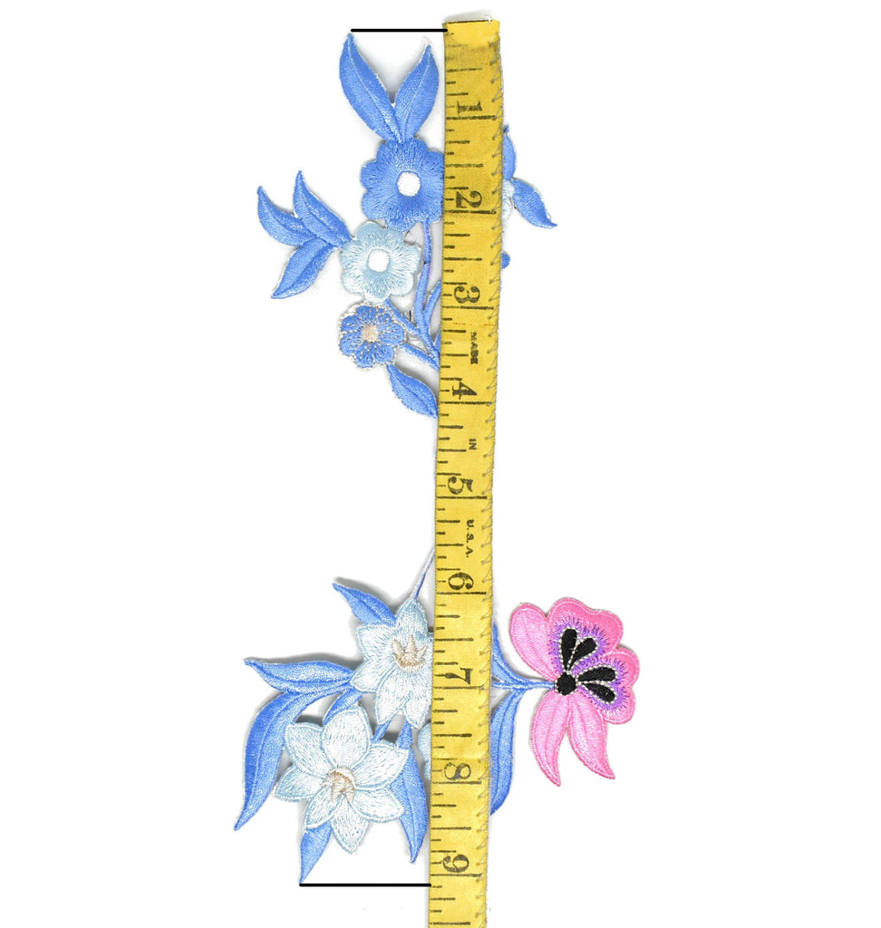 Blue/Pink Spring Flower Applique 9" x 4.50"- Flower Applique- Target Trim