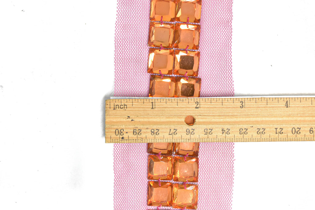 Chunky Rhinestone Trim with Net Lace 2.75" - 1 Yard