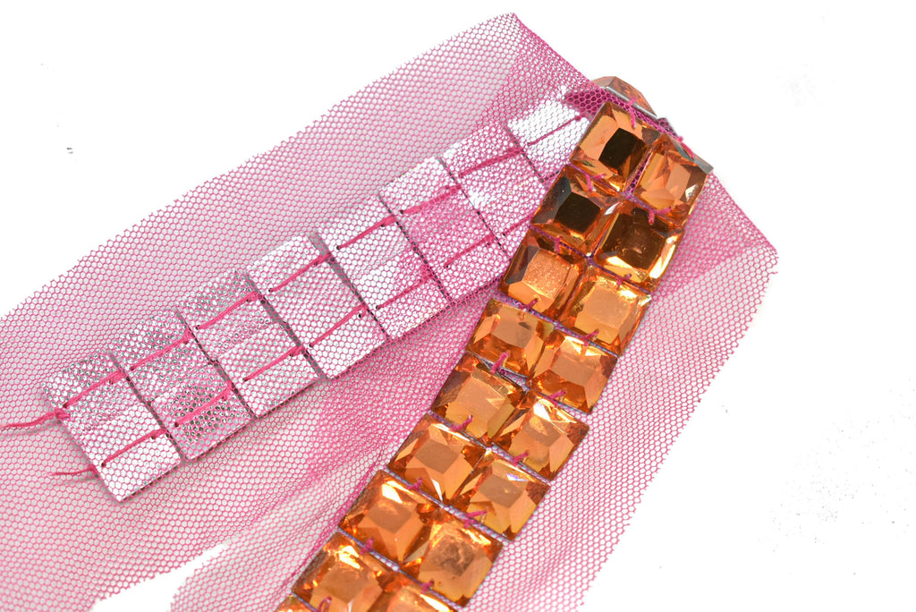 Chunky Rhinestone Trim with Net Lace 2.75" - 1 Yard