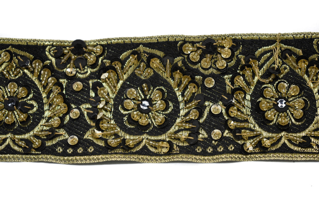 Indian Embroidered Jacquard Trim with Sequins