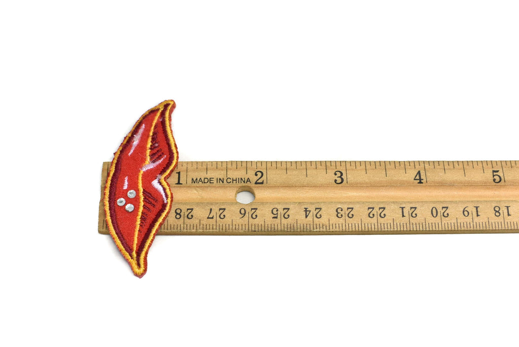 Red Lips w/ Rhinestones Iron-On Patch 2.50" x 0.87"  | Lips Patch Applique - Target Trim