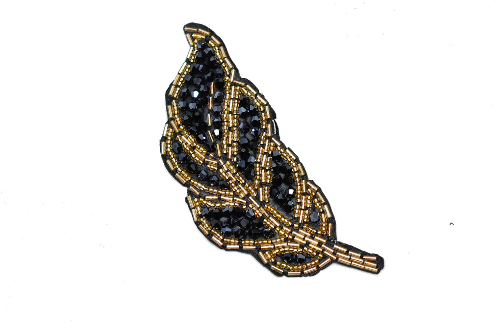 Leaf Rhinestone and Beaded Applique 4.50" x 2" | Leaf Patch Applique -  Target Trim