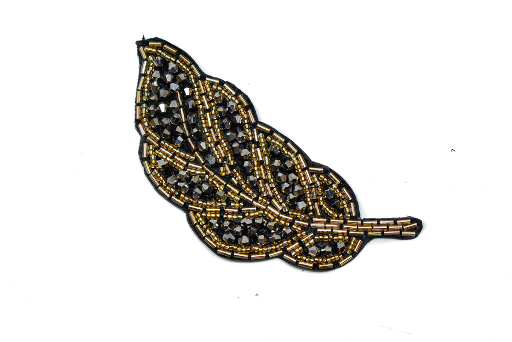 Leaf Rhinestone and Beaded Applique 4.50" x 2" | Leaf Patch Applique -  Target Trim