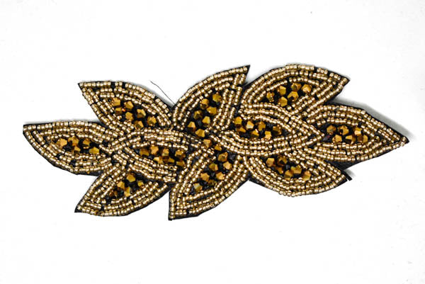 Leaf Shape Rhinestone Beaded Applique 6" x 2" | Leaf Patch Applique - Target Trim