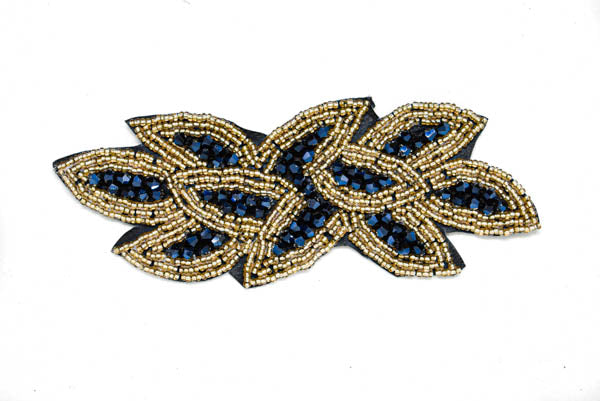 Leaf Shape Rhinestone Beaded Applique 6" x 2" | Leaf Patch Applique - Target Trim