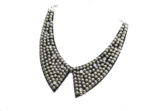 Metallic Silver Beaded Necklace Applique with Rhinestones 9.50" | Patch Applique - Target Trim