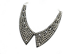 Metallic Silver Beaded Necklace Applique with Rhinestones 9.50" | Patch Applique - Target Trim