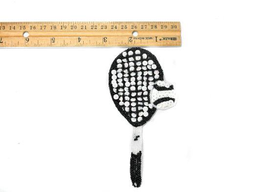 White and Black Tennis Applique with Sequins and Beads | Rocket Patch Applique - Target Trim