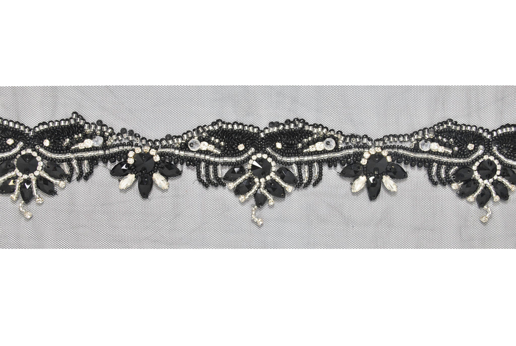 3 1/2" Stunning Handmade Rhinestones Beaded Lace - Target Trim