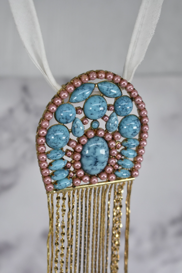 Turquoise Blue and Pink Dangling Slider Buckle | Bikini Slider | Chest Area Applique | Dangling Slider Chain Applique| Slider Buckle