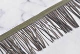 Faux Leather Fringe Trim | Black and Gray Leather Fringe Trim | Ultra Suede Leather Fringe Trim | Faux Leather Fringe Trim By The Yard