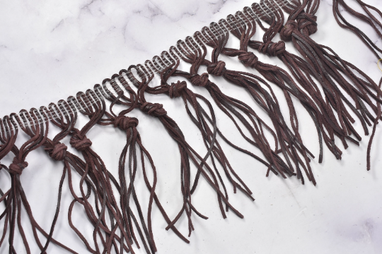 Faux Leather Fringe Trim | Black and Chocolate Trim | Knotted Fringe Trim | Ultra Suede Leather Fringe Trim | Fringe Trim | Trim