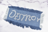 Denim "DESTROY" Applique 9 " x 4.50" | Embroidered Applique | Applique for Bags, Shirts, Jeans, Jackets, Hats, and Backpacks | Destroy Patch Applique | Target Trim